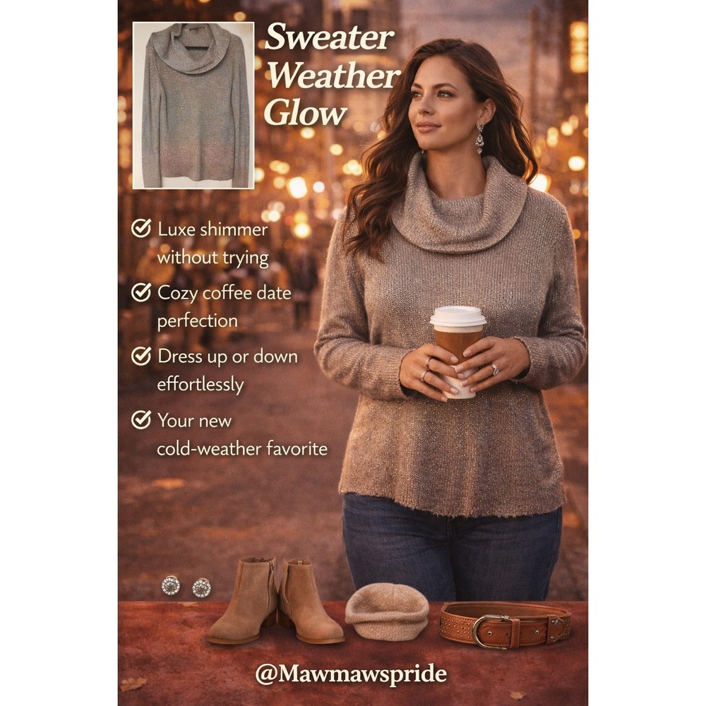 COZY GLOW WINTER Metallic Ombre Cowl Neck Sweater Knit Top WHBM Women's L‎